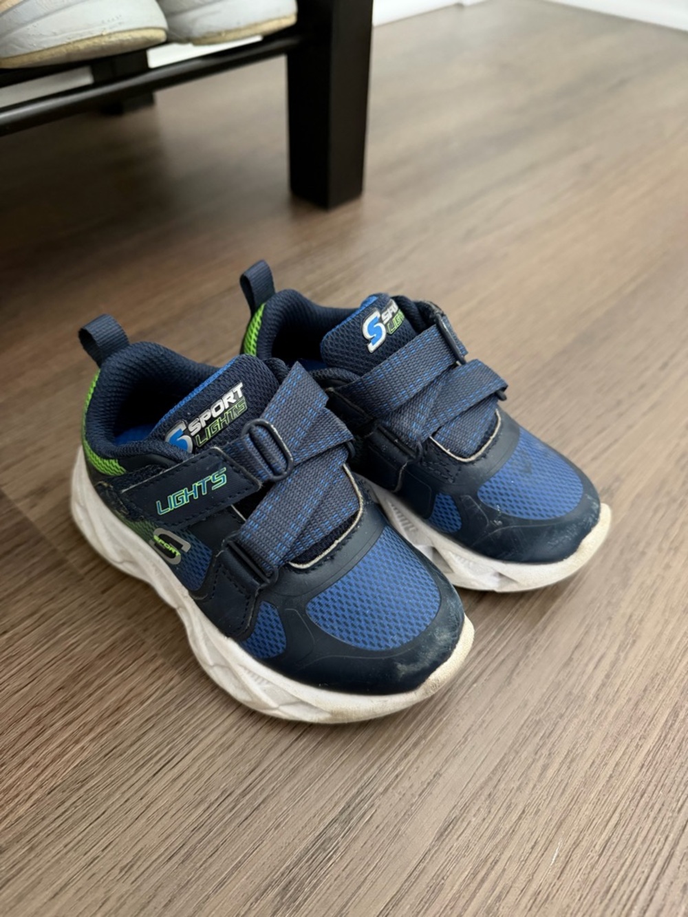 Skechers Blue Navy Light-Up Kids Sneakers with Green Accent